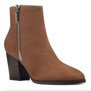 Nine West Neva Heeled Bootie Faux Suede Chestnut Brown